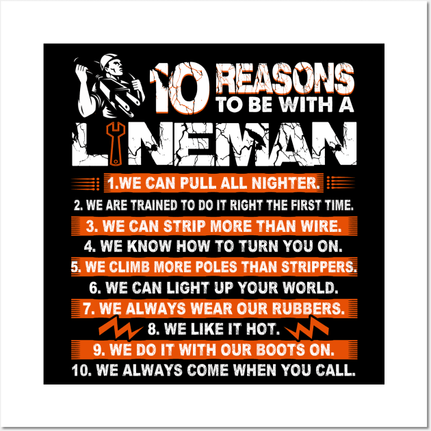 10 Reasons To Be With A Power Lineman Valentine Love Couple Wall Art by Norine Linan 